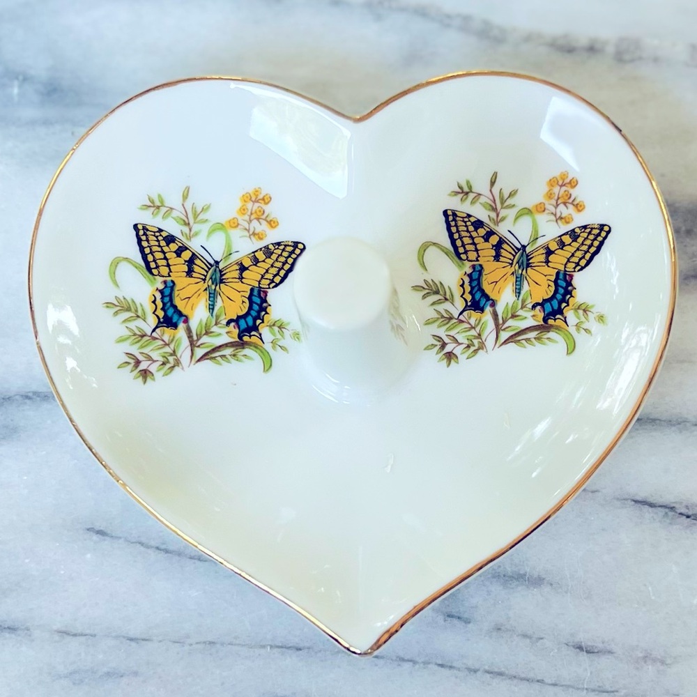 Heart-Shaped Butterfly Ring Holder, Made in Japan, EUC